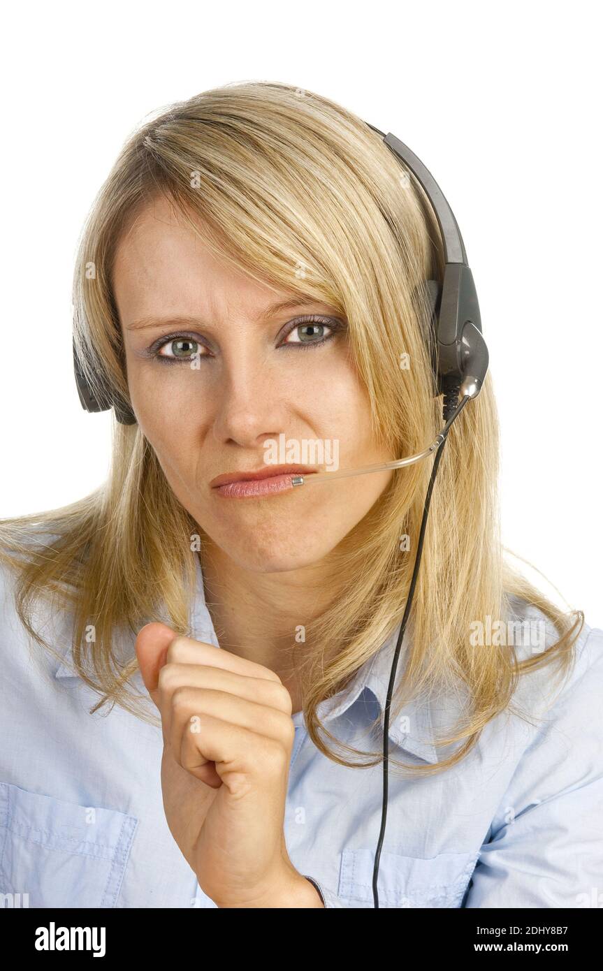 Blonde Frau mit Headset, 25, 30, Jahre, Model Release, Stock Photo