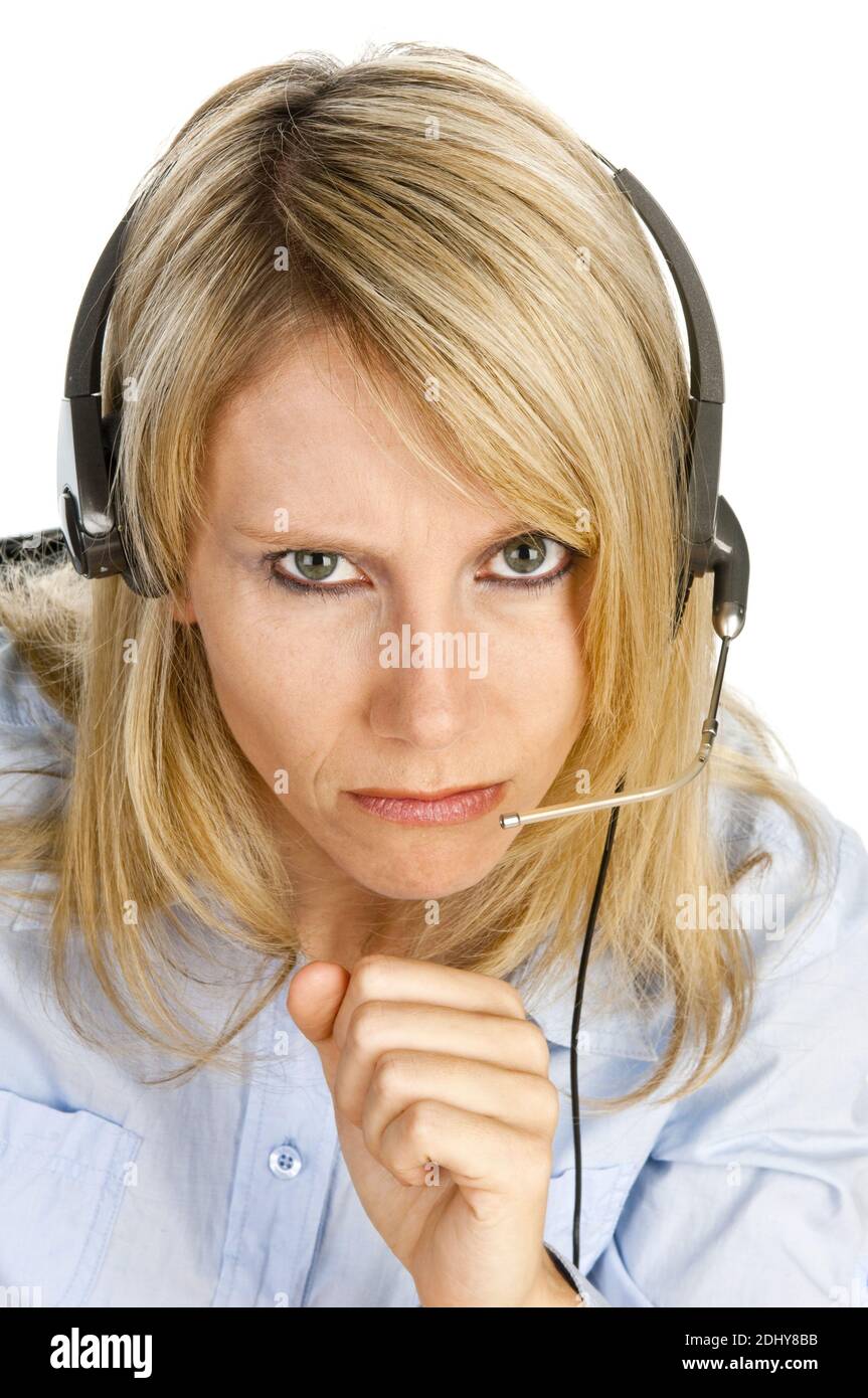 Blonde Frau mit Headset, 25, 30, Jahre, Model Release, Stock Photo