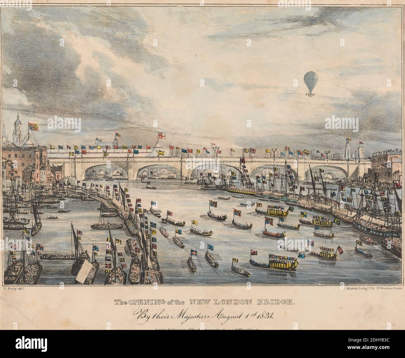 The Opening of the New London Bridge, Charles E. P. Motte, 1785–1836, French, after Thomas Talbot Bury, 1811–1877, British, 1831, Hand colored lithograph, Sheet: 8 3/8 x 10 1/4in. (21.3 x 26cm Stock Photo