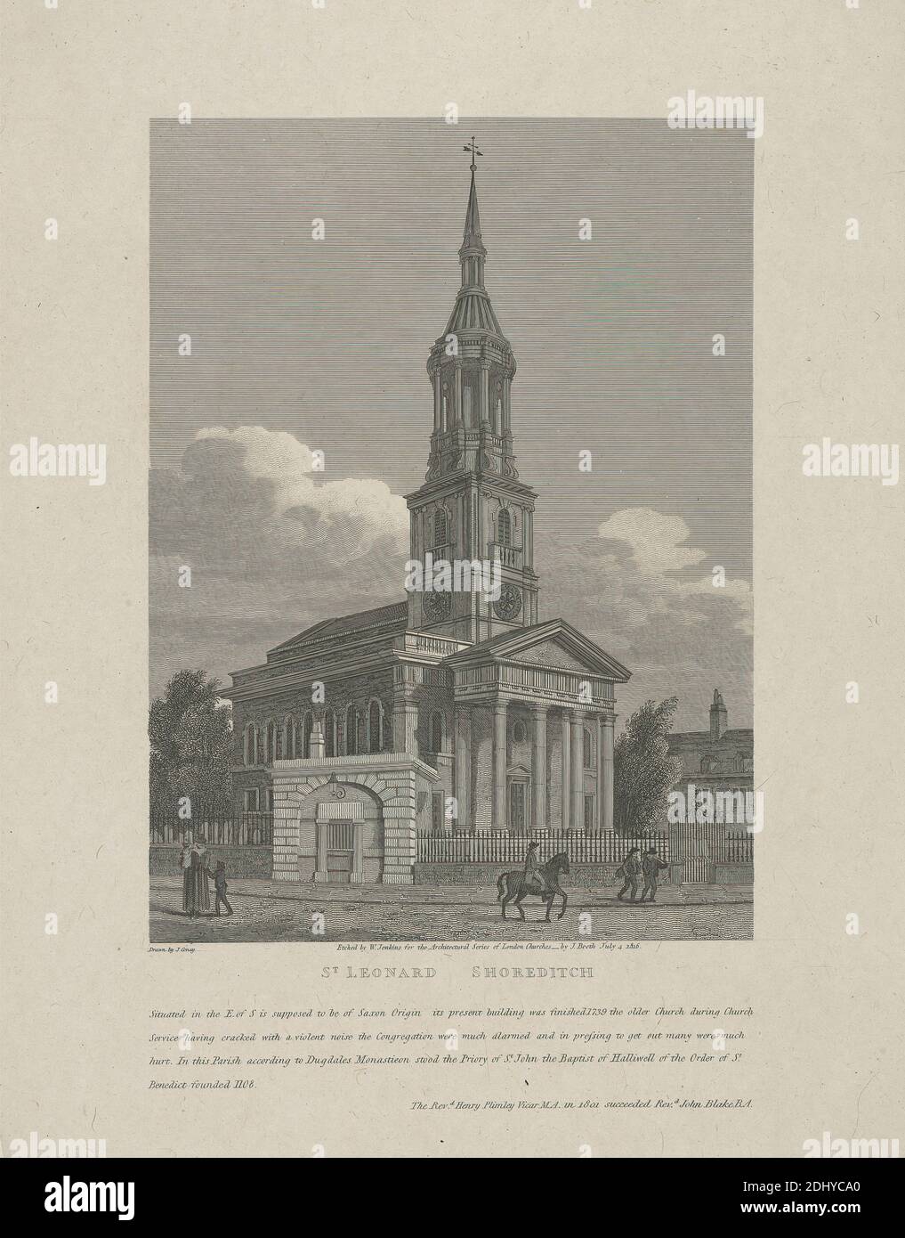 St. Leonard, Shoreditch, S. Jenkins, active 1814–1818, after John Coney, 1786–1833, British, 1816, Engraving, Sheet: 13 5/8 x 10 1/2in. (34.6 x 26.7cm Stock Photo