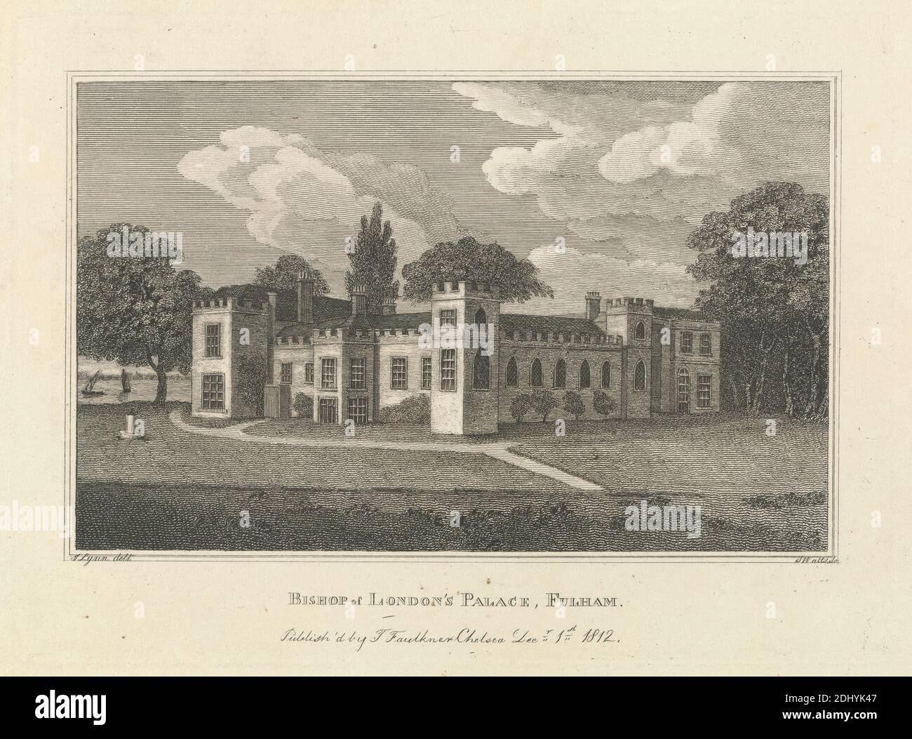 Bishop of London's Palace, Fulham, Simon Watts, active 1812, after John Lynn, 1826–1838, British, 1812, Engraving Stock Photo