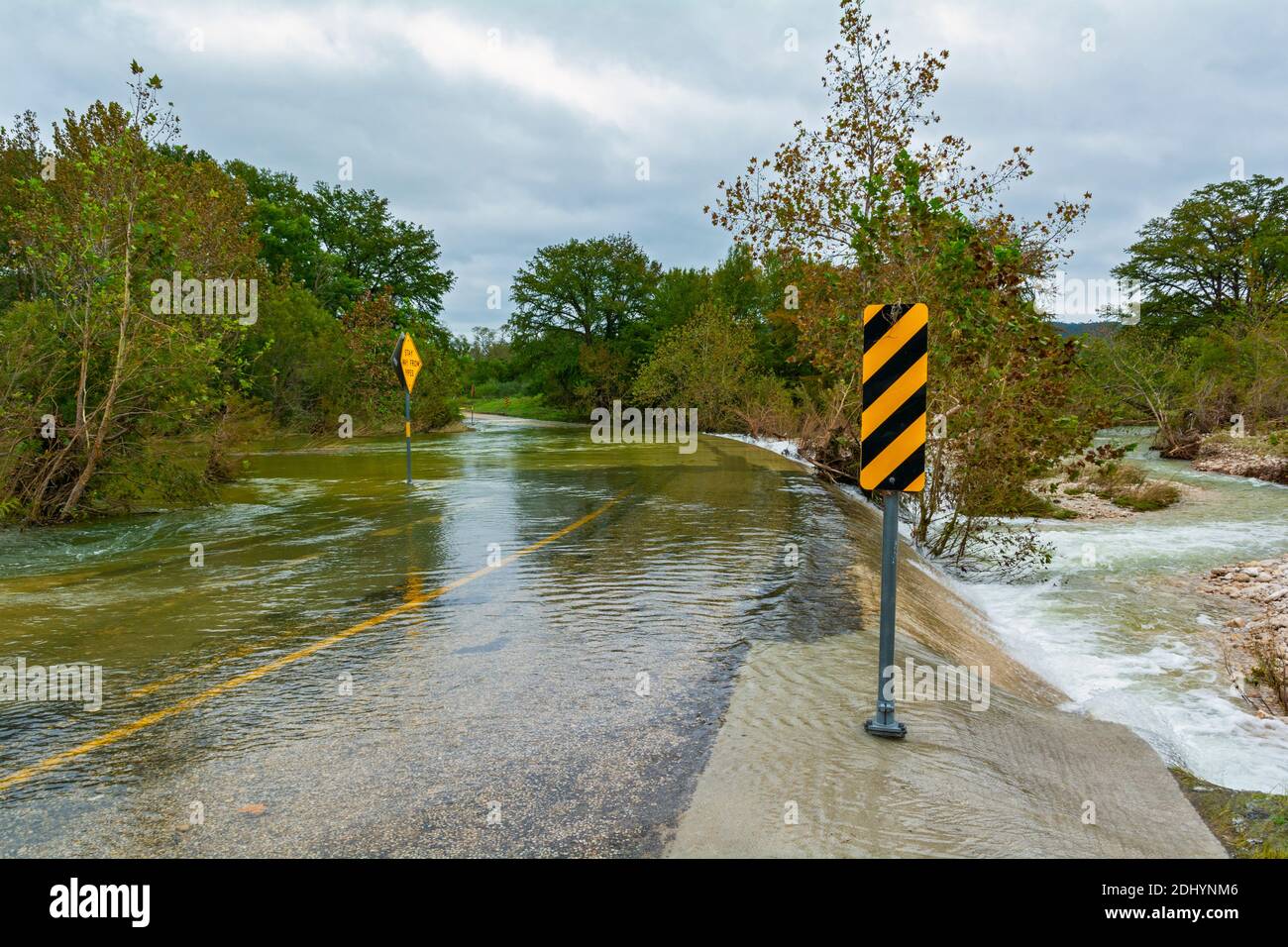 Texas Hill Country, Rio Frio, flooded road Stock Photo Alamy