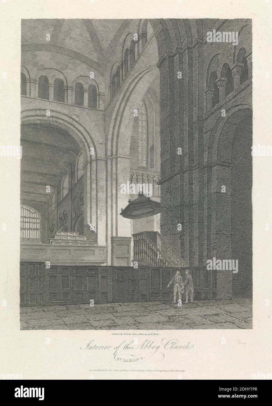 Interior of the Abbey Church, St. Albans, Outer Suburb - North, James S. Storer, 1771–1853, British, after Frederick Nash, 1782–1856, British, 1804, Engraving Stock Photo