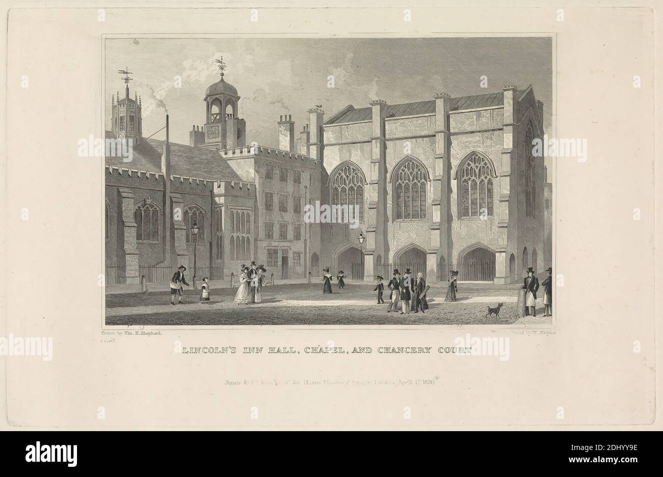 Lincoln's Inn Hall, Chapel and Chancery Court, W. Watkins, active 1828–1830, after Thomas Hosmer Shepherd, 1792–1864, British, 1830, Engraving Stock Photo