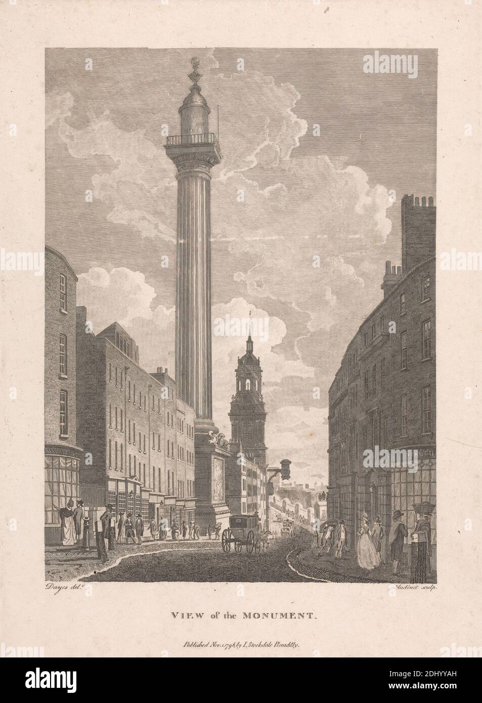 View of the Monument, Philip Audinet, 1766–1837, British, after Edward Dayes, 1763–1804, British, 1796, Engraving Stock Photo