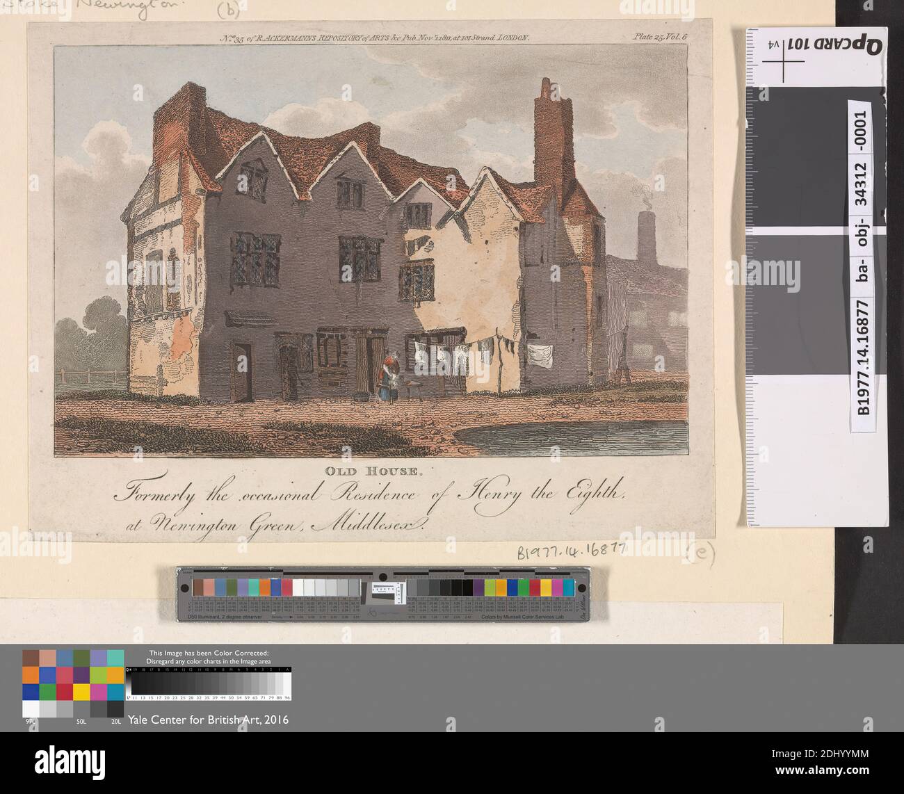 Old House...at Newington Green, Middlesex, unknown artist, after unknown artist, 1811, Hand colored engraving Stock Photo