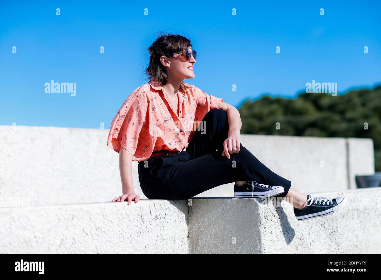 Street style, singer Juliette Armanet at 31st International festival of Fashion and Photography (31e Festival International de Mode et de Photographie de Hyeres) held at Villa Noailles, in Hyeres, France, on April 23rd, 2016. Photo by Marie-Paola Bertrand-Hillion/ABACAPRESS.COM Stock Photo