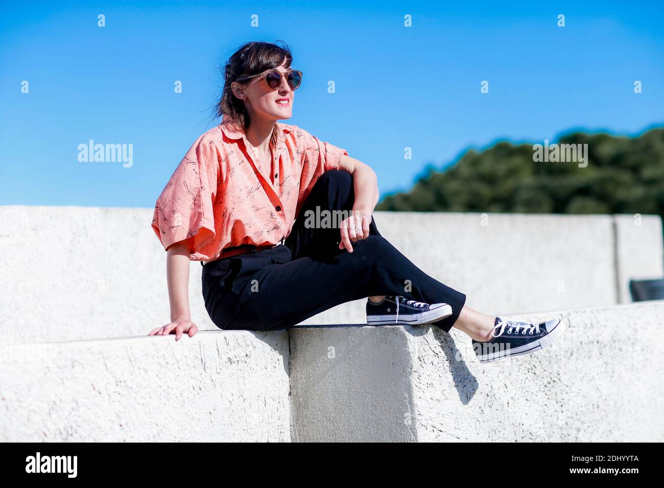 Street style, singer Juliette Armanet at 31st International festival of Fashion and Photography (31e Festival International de Mode et de Photographie de Hyeres) held at Villa Noailles, in Hyeres, France, on April 23rd, 2016. Photo by Marie-Paola Bertrand-Hillion/ABACAPRESS.COM Stock Photo