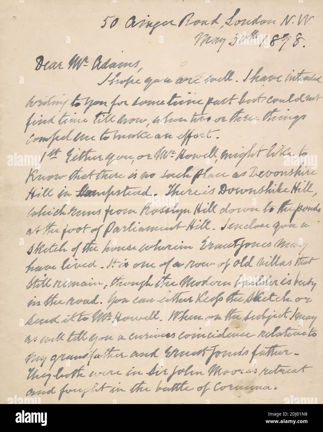 Letter from John Werge dated 30th May 1898 to Adams (two pages ms), John Werge, c.1850–1890, 1898, Ink Stock Photo
