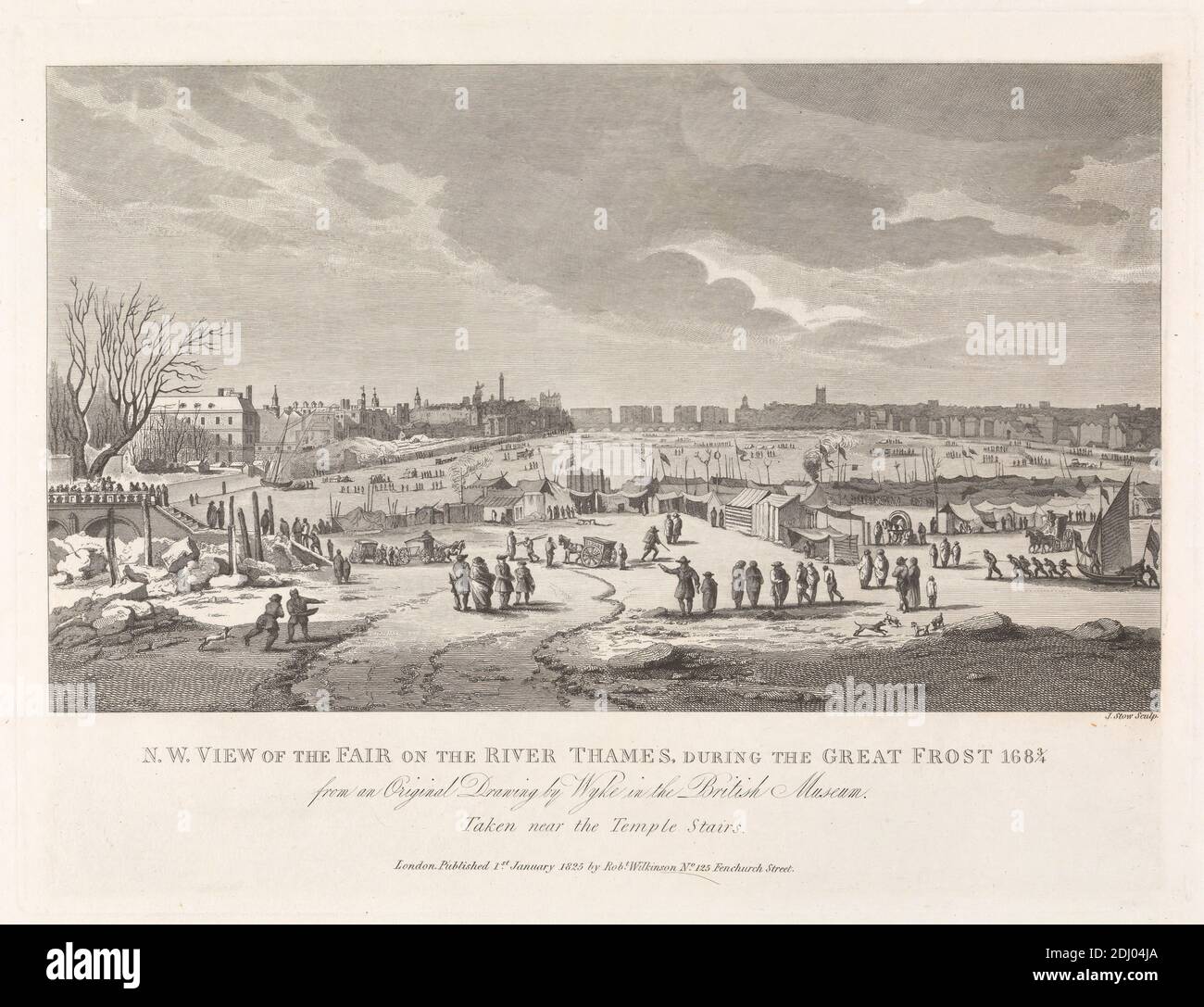 North West View of the Fair on the River Thames, during the Great Frost 1683/4, James Stour, active 1825, after Jan Wyck, ca. 1645–1700, Dutch, active in Britain (from ca. 1664), 1825, Engraving Stock Photo