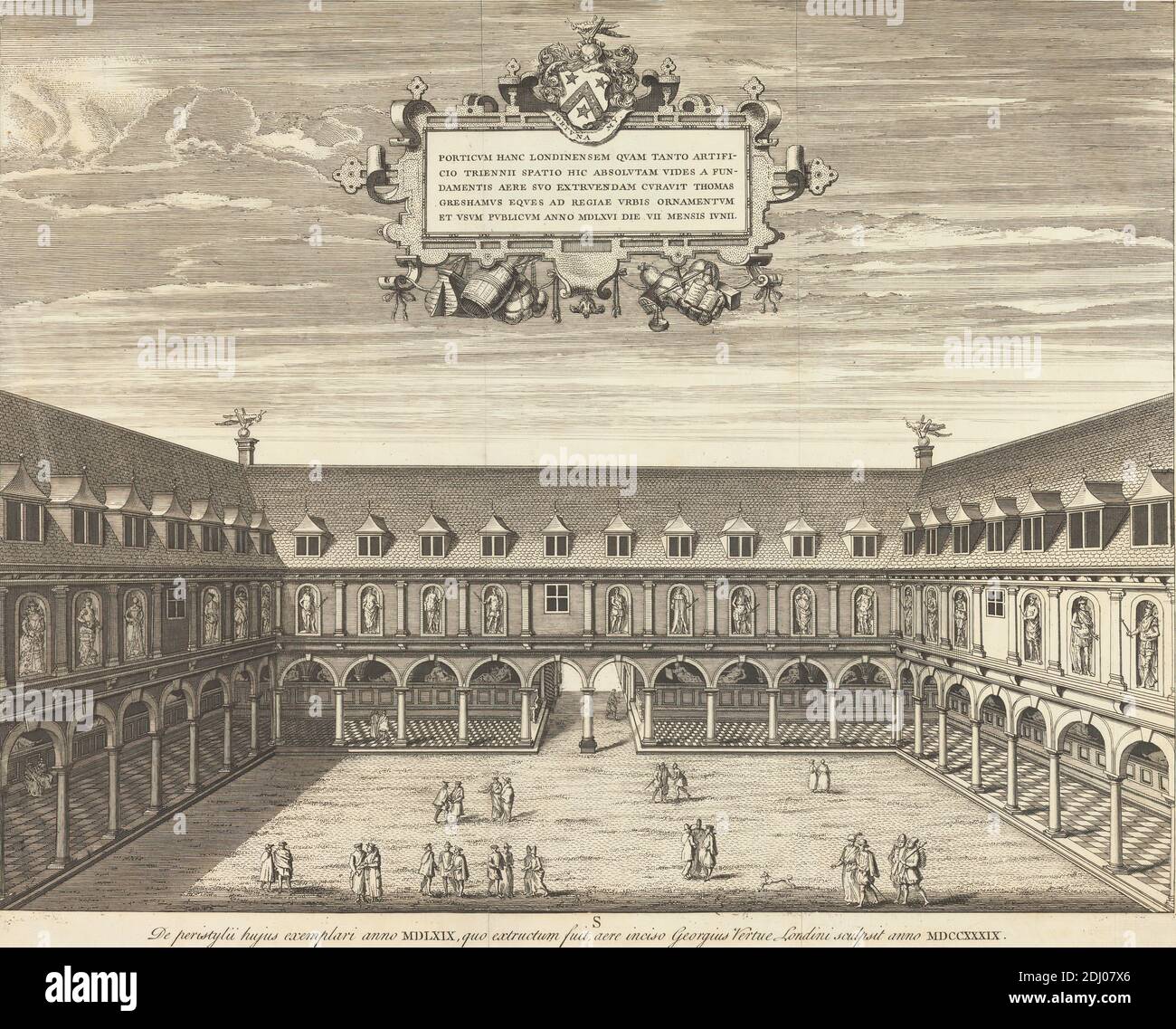 View of the Interior Court of the Royal Exchange, George Vertue, 1684 ...