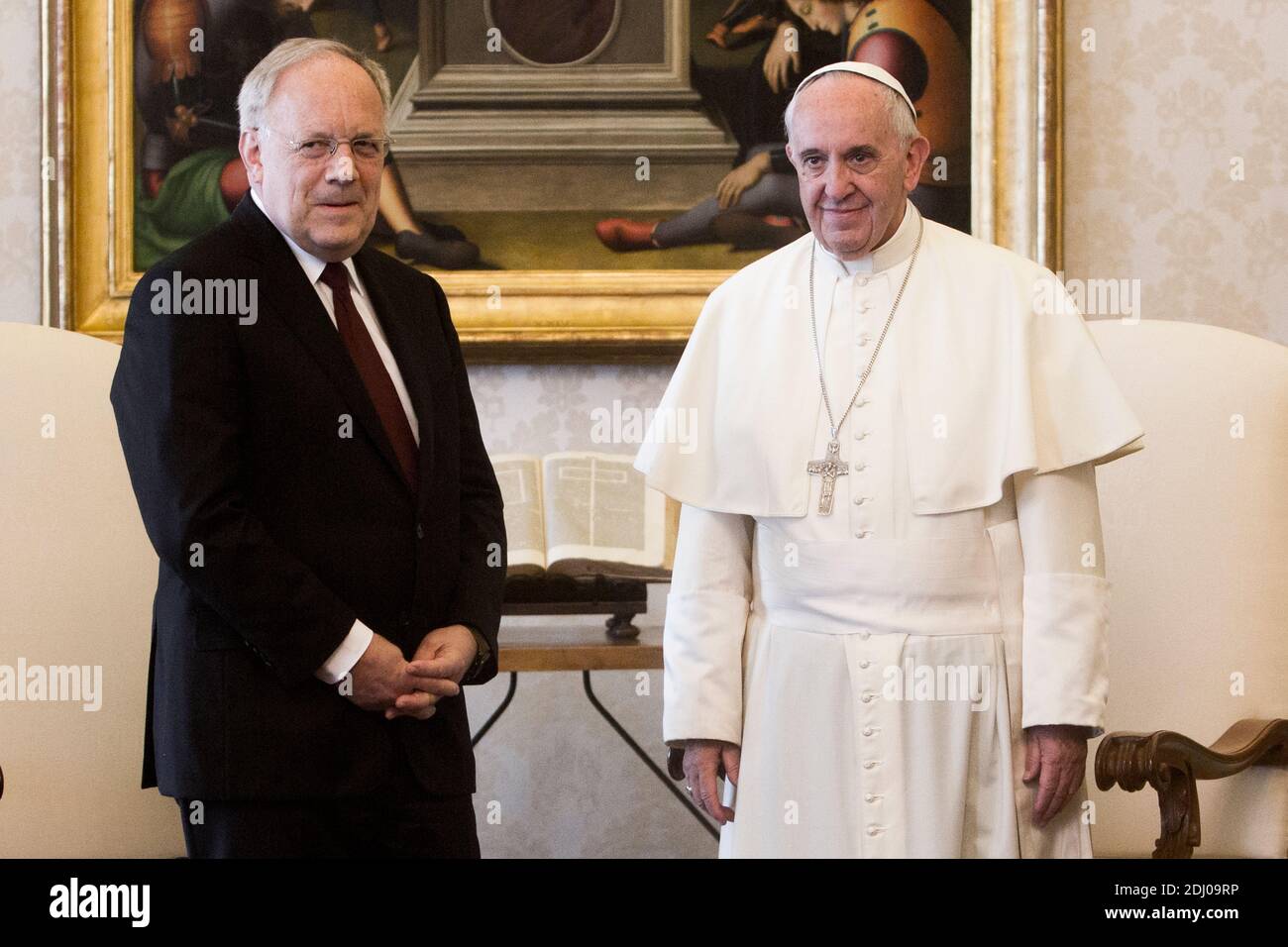 Pope Francis met with Swiss President Johann Schneider-Ammann during a Private audience at the Vatican on May 7, 2016. Photo by ABACAPRESS.COM Stock Photo