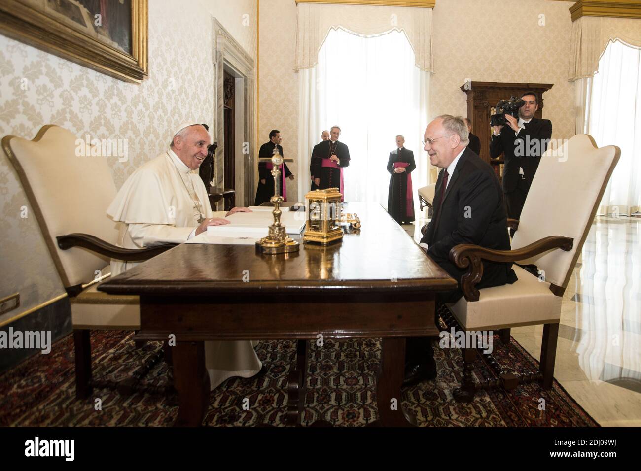 Pope Francis met with Swiss President Johann Schneider-Ammann during a Private audience at the Vatican on May 7, 2016. Photo by ABACAPRESS.COM Stock Photo