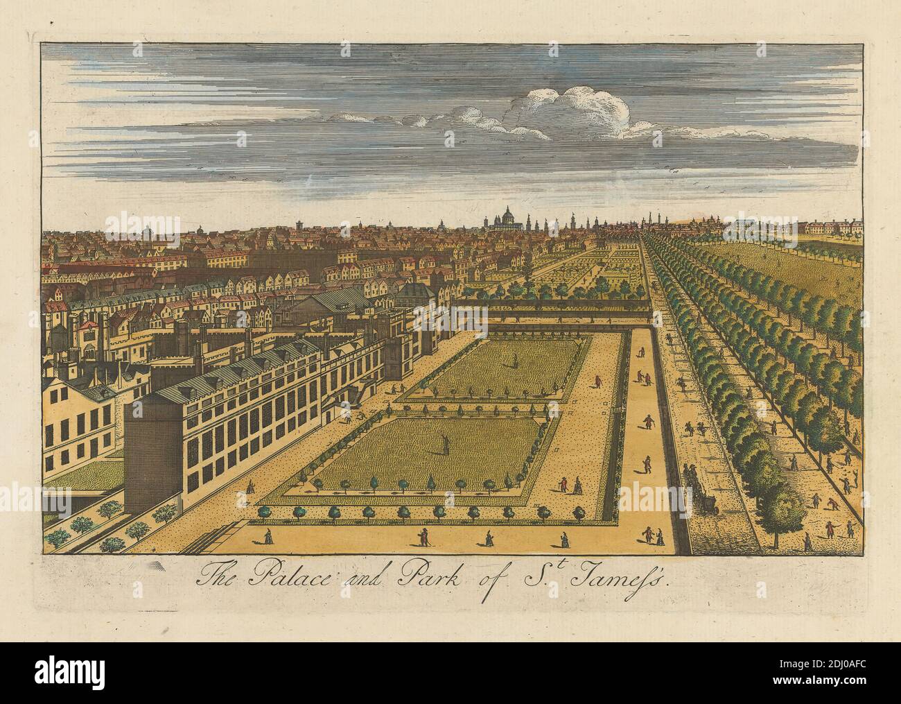 The Palace and Park of St. James's, Johannes Kip, 1653–1722, Dutch, after unknown artist, undated, Hand colored engraving Stock Photo