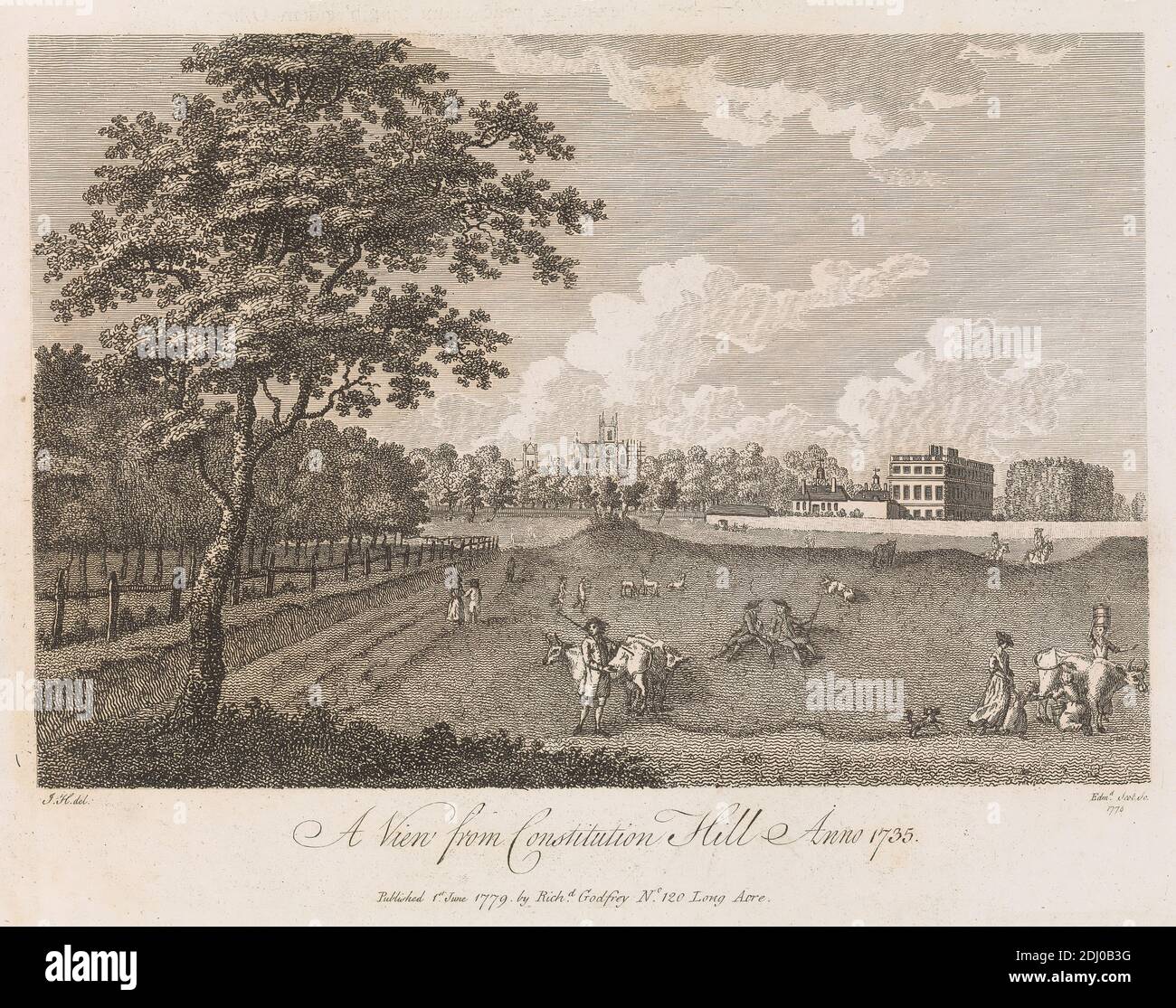 A View from Constitution Hill, Anno 1735, Edmund Scott, c.1746–1810, after Augustin Heckel, (after J.H.), active 1690–1770, German, 1779, Engraving Stock Photo