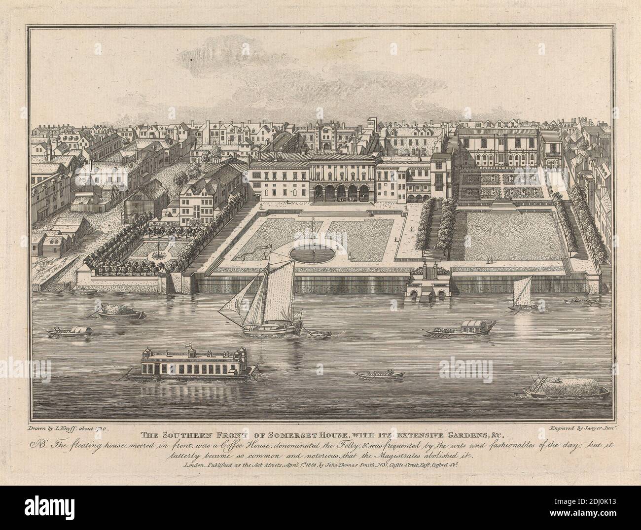 The Southern Front of Somerset House, with its Extensive Garden, Richard Sawyer, active 1820–1830, after Leonard Knyff, 1650–1721, Dutch, active in Britain (by 1681), 1808, Engraving Stock Photo