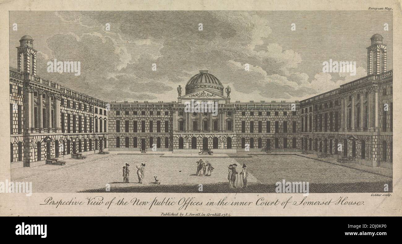 Perspective View of the New Public Offices in the Inner Court of Somerset House, John Goldar, 1729–1795, British, after unknown artist, 1785, Engraving Stock Photo
