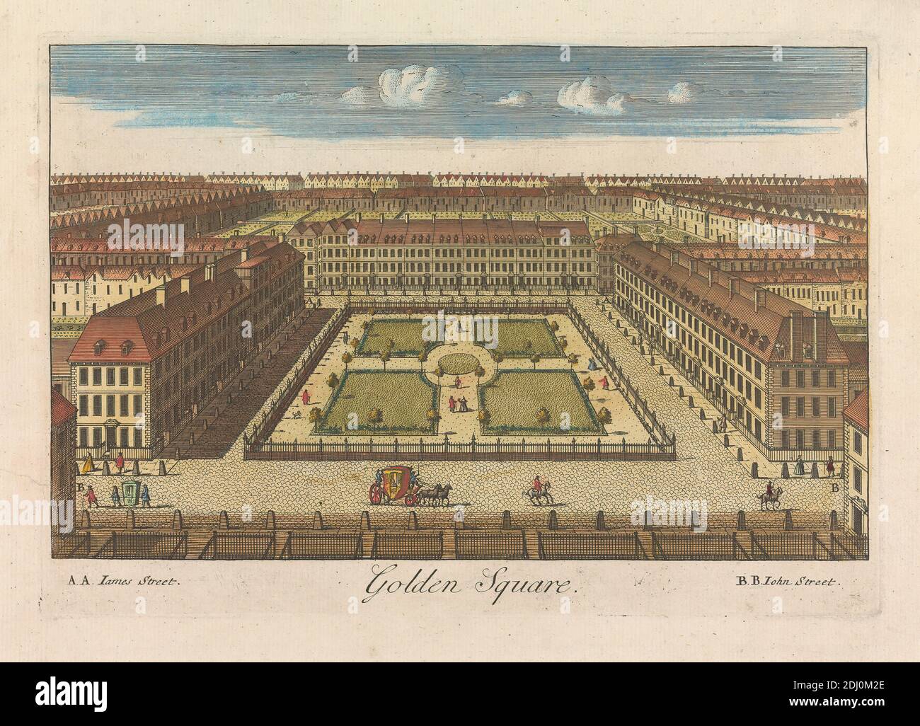 Golden Square, unknown artist, eighteenth century, after unknown artist, undated, Hand colored engraving Stock Photo