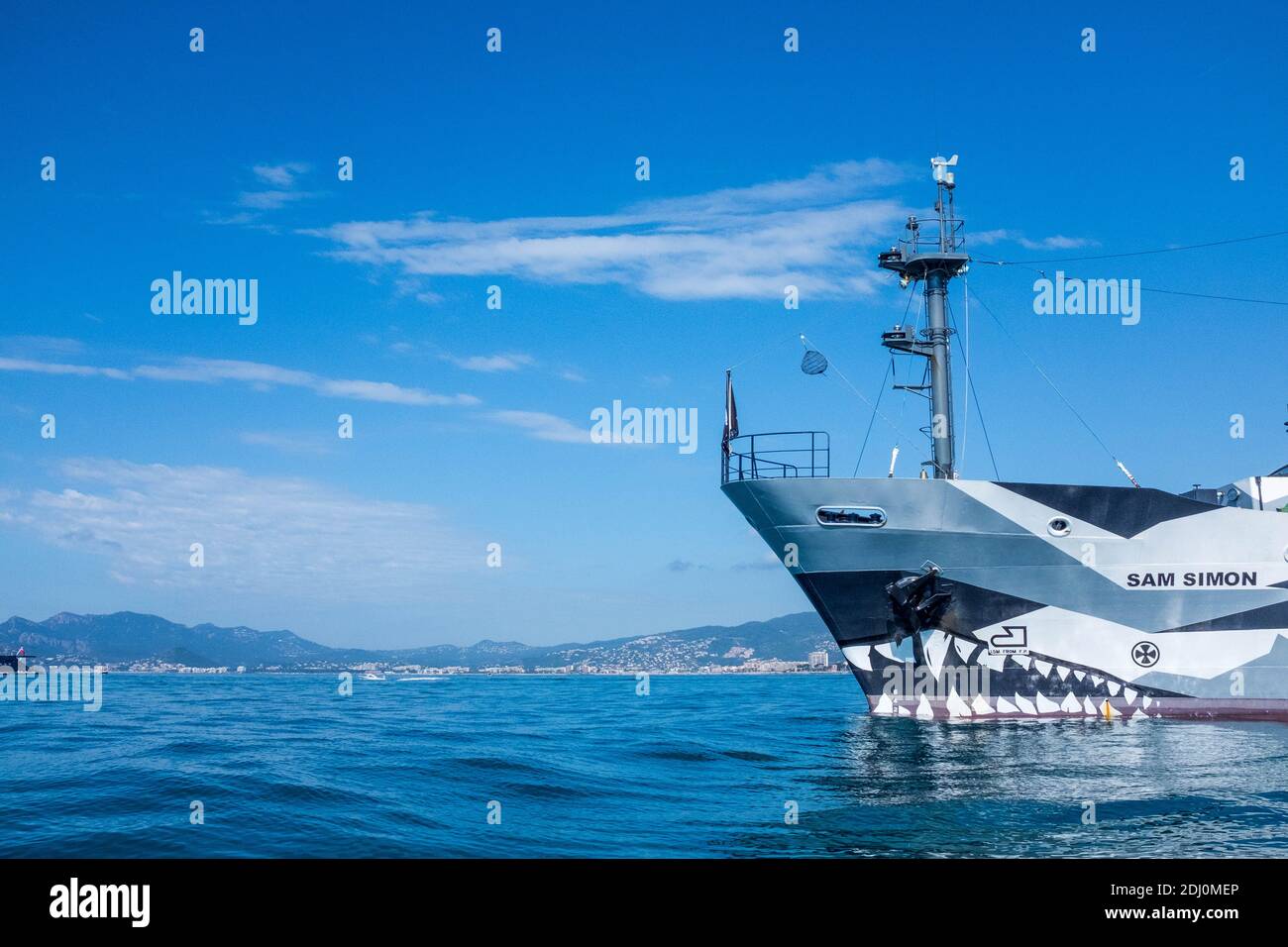 The Sea Shepherd MY Sam Simon on the Cannes bay in Cannes, France on May 15, 2016, as part of the 69th Cannes Film Festival. Photo by David Boyer/ABACAPRESS.COM Stock Photo