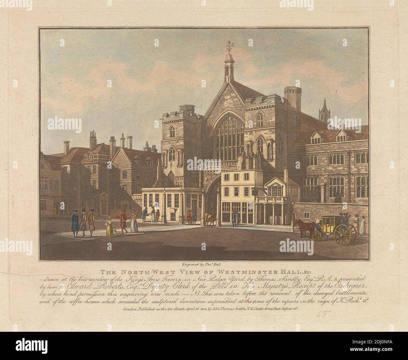 The N. W. View of Westminster Hall, Thomas Hall, active early 19th century, after Thomas Sandby RA, 1721–1798, British, 1808, Aquatint, hand-colored Stock Photo