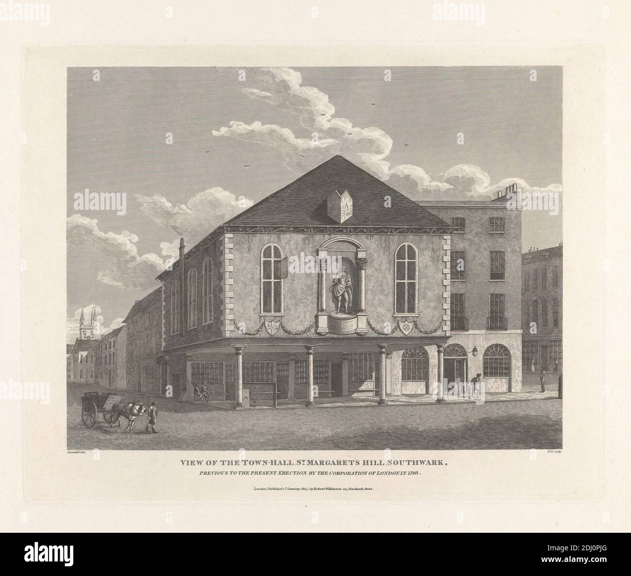 View of the Town Hall, St. Margaret's Hill, Southwark, unknown artist, ( Dale ), after unknown artist, ( Ravenhill ), 1825, Engraving Stock Photo