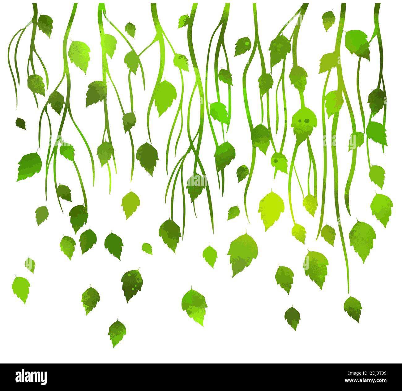Vector season background with tree branches, green leaves, decorative ...
