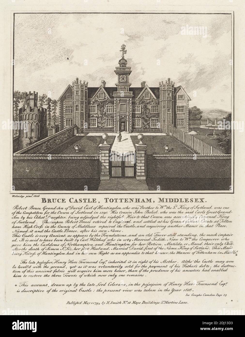 Bruce Castle, Tottenham, Middlesex, unknown artist, after Thomas Worlidge, 1700–1766, British, 1794, Engraving Stock Photo
