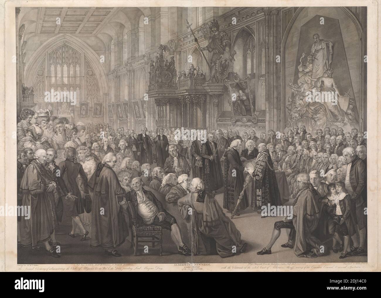Annual Ceremony of adminishing the Oaths of Allegiance and Church on November 8th, the Day proceeding Lord Mayors Day, Benjamin Smith, 1775–1833, British, after William Miller, 1796–1882, British, 1801, Aquatint Stock Photo