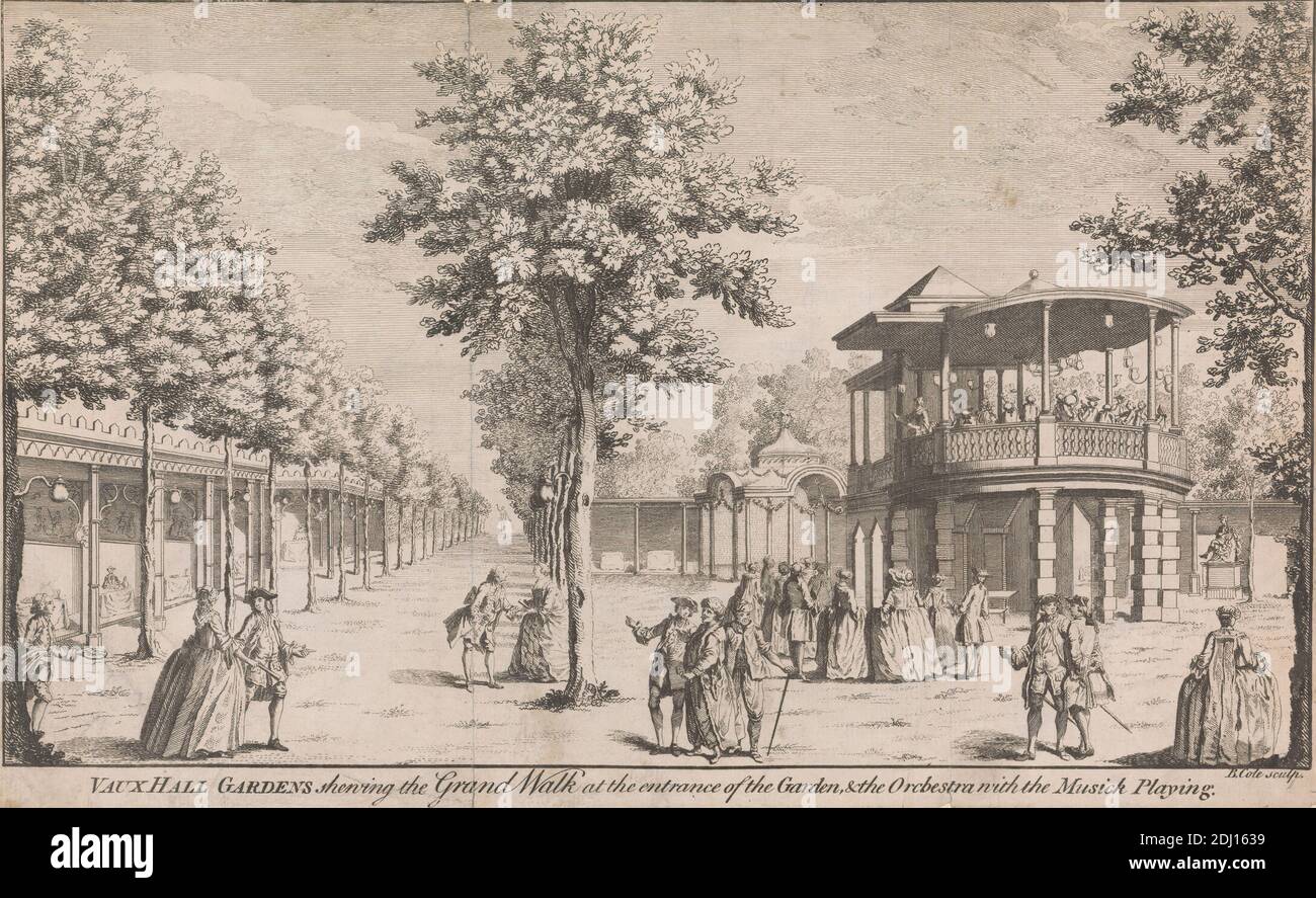 Vauxhall Gardens shewing the Grand Walk, Benjamin Cole, (after?), 1697–1783, British, after unknown artist, undated, Engraving, leisure, England, Lambeth, London, Southwark, United Kingdom, Vauxhall Gardens Stock Photo