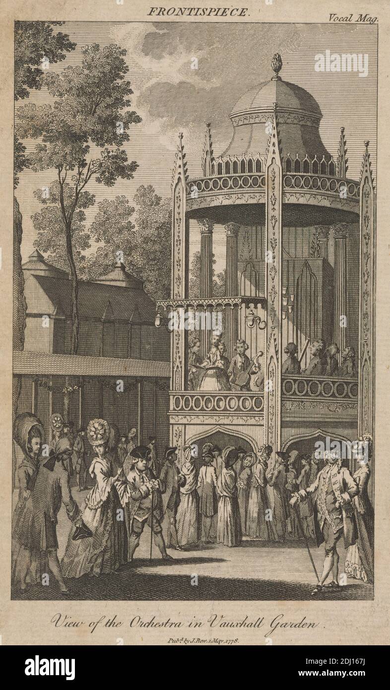 View of the Orchestra in Vauxhall Gardens, unknown artist, eighteenth century, after unknown artist, 1778, Engraving, leisure, England, Lambeth, London, Southwark, United Kingdom, Vauxhall Gardens Stock Photo