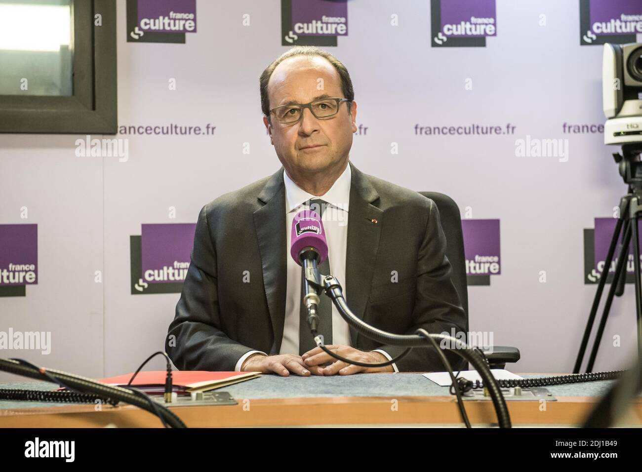 French President Francois Hollande gives an interview at the french radio  station France Culture, a branch of the public radio group Radio France in  Paris on 24 May 2016 Stock Photo - Alamy