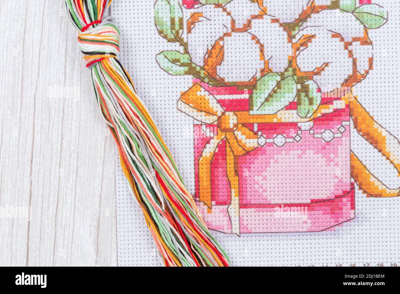 Cross-Stitch Set with printed canvas, needle and floss thread. Embroidery,  Hobbies and entertainment Stock Photo - Alamy
