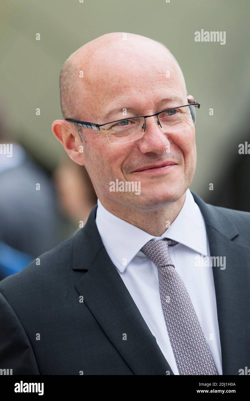 Sebastien Gleize Gironde departement president Jean-Luc Gleize prior to the inauguration ...