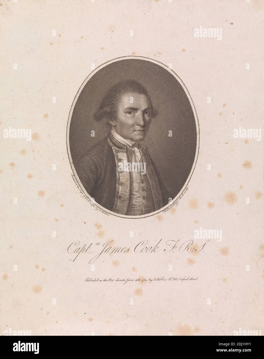 Captain James Cook, F.R.S., Francesco Bartolozzi RA, 1728–1815, Italian, active in Britain (1764–99), after John Webber, 1752–1793, British, 1784, Stipple engraving, Sheet: 9 3/4 x 7 3/4in. (24.8 x 19.7cm Stock Photo