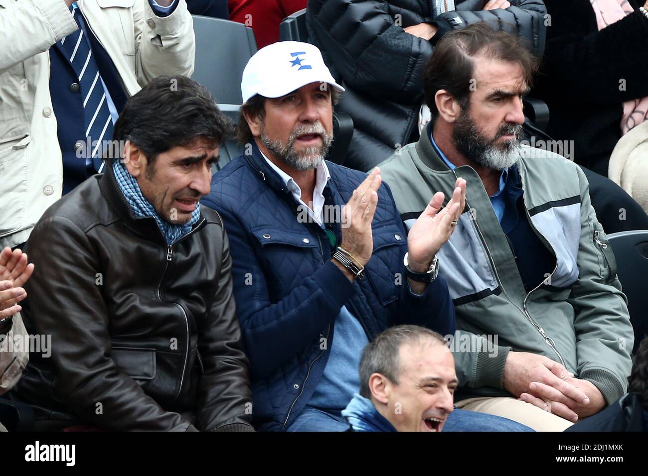 Eric Cantona with his brothers Joel Cantona and Jean-Marie Cantona in the  VIP Tribune during