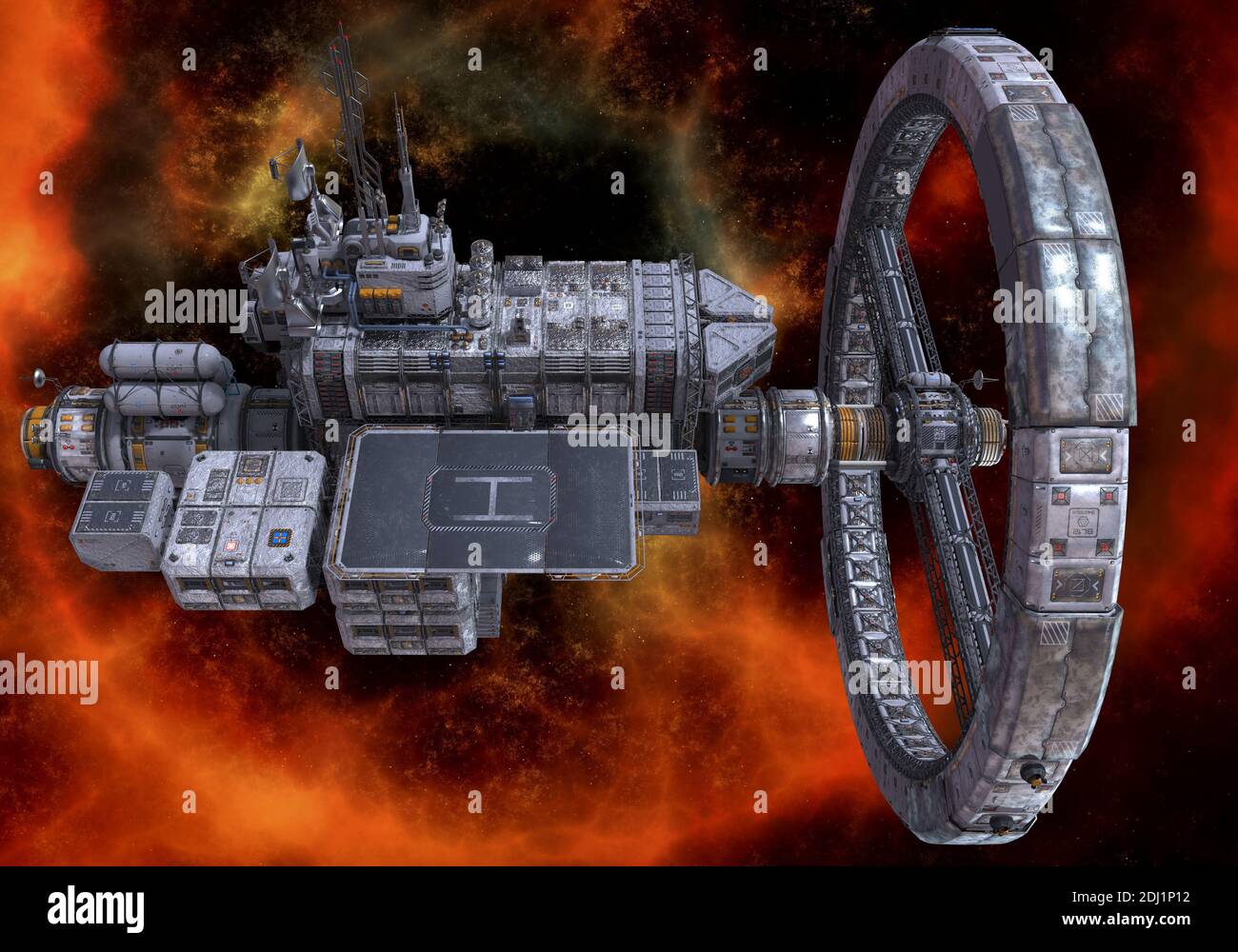 3D illustration future space station in deep space Stock Photo - Alamy