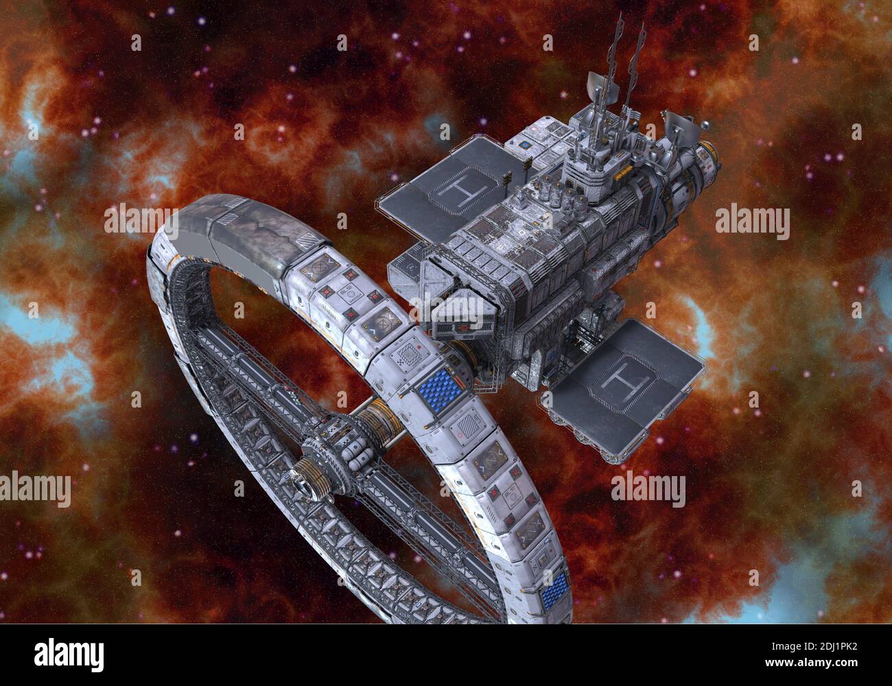 3D illustration future space station in deep space Stock Photo - Alamy