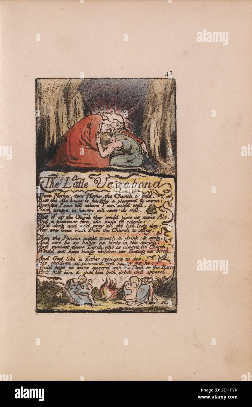 Swipe tildele rådgive Songs of Innocence and of Experience, Plate 43, 'The Little Vagabond, '  (Bentley 45), Print made by William Blake, 1757–1827, British, 1789 to  1794, Relief etching printed in dark-brown with pen and