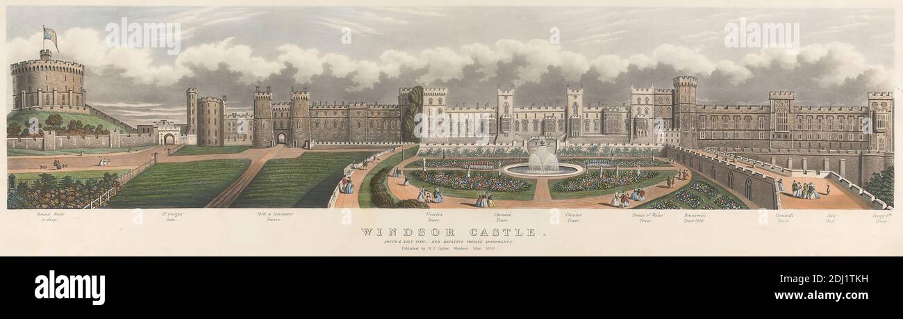Windsor Castle - South and East View - Her Majesty's Private Apts., unknown artist, W. F. Taylor, active 1850s, 1856, Colored aquatint Stock Photo