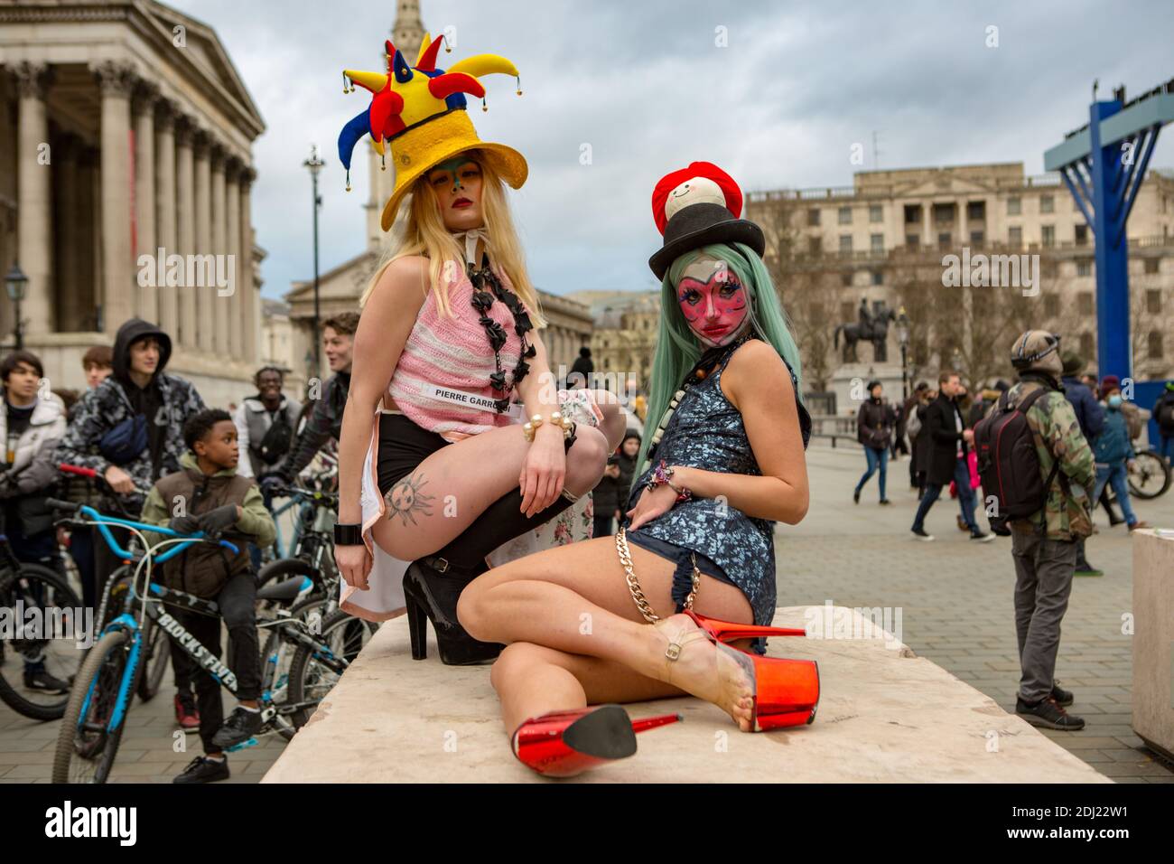 London, UK. 12th Dec, 2020. Models showcase Pierre Garroudi's latest colourful collection at one of the designer's speciality flash mob fashion show in Piccadilly, London. Credit: SOPA Images Limited/Alamy Live News Stock Photo
