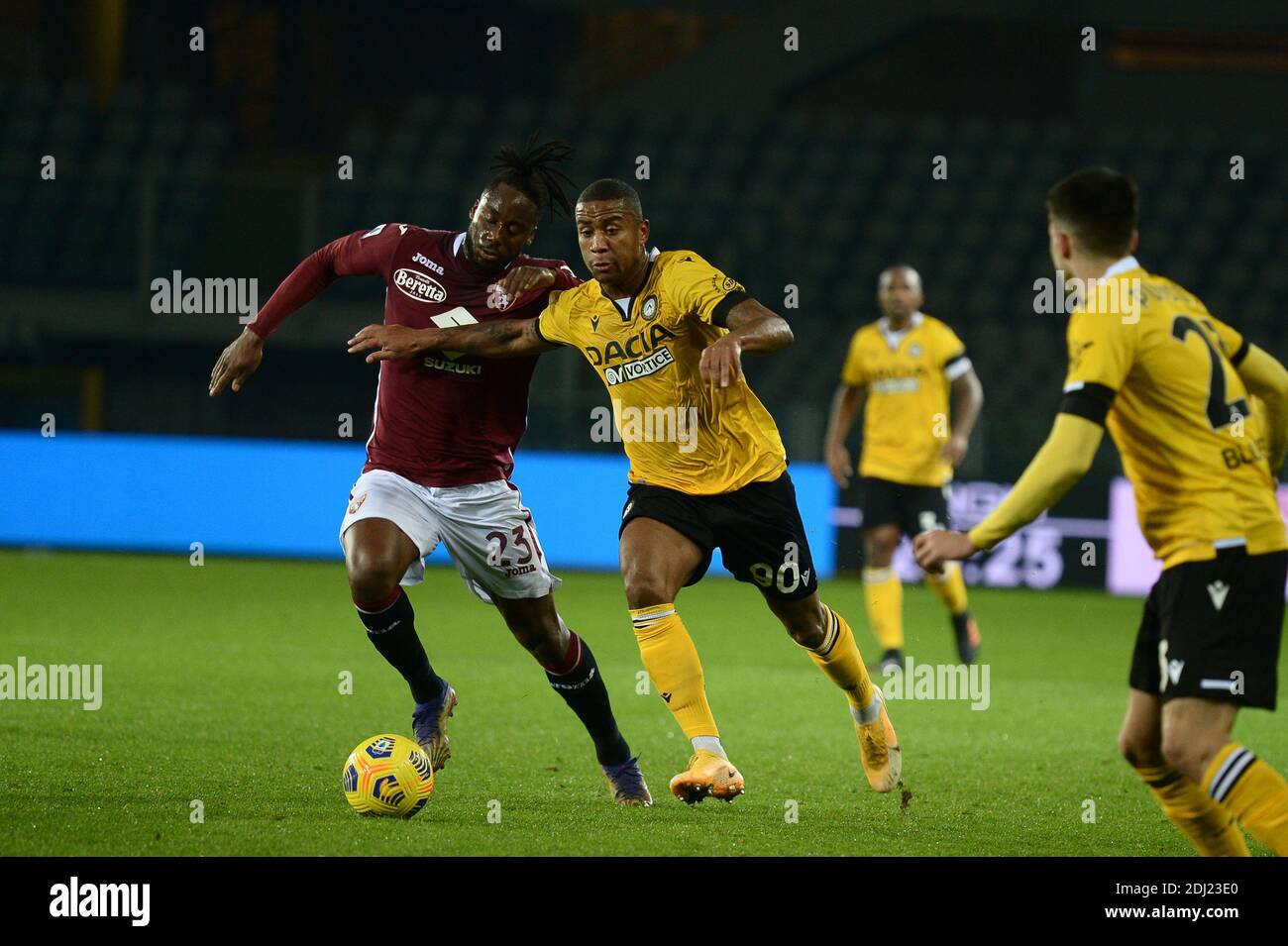 Soualiho Meite and Marvin Zeegelaar of Udinese Calcio during the Serie A  match between Torino FC and Udinese Calcio at Stadio Olimpico Grande Torino  Stock Photo - Alamy