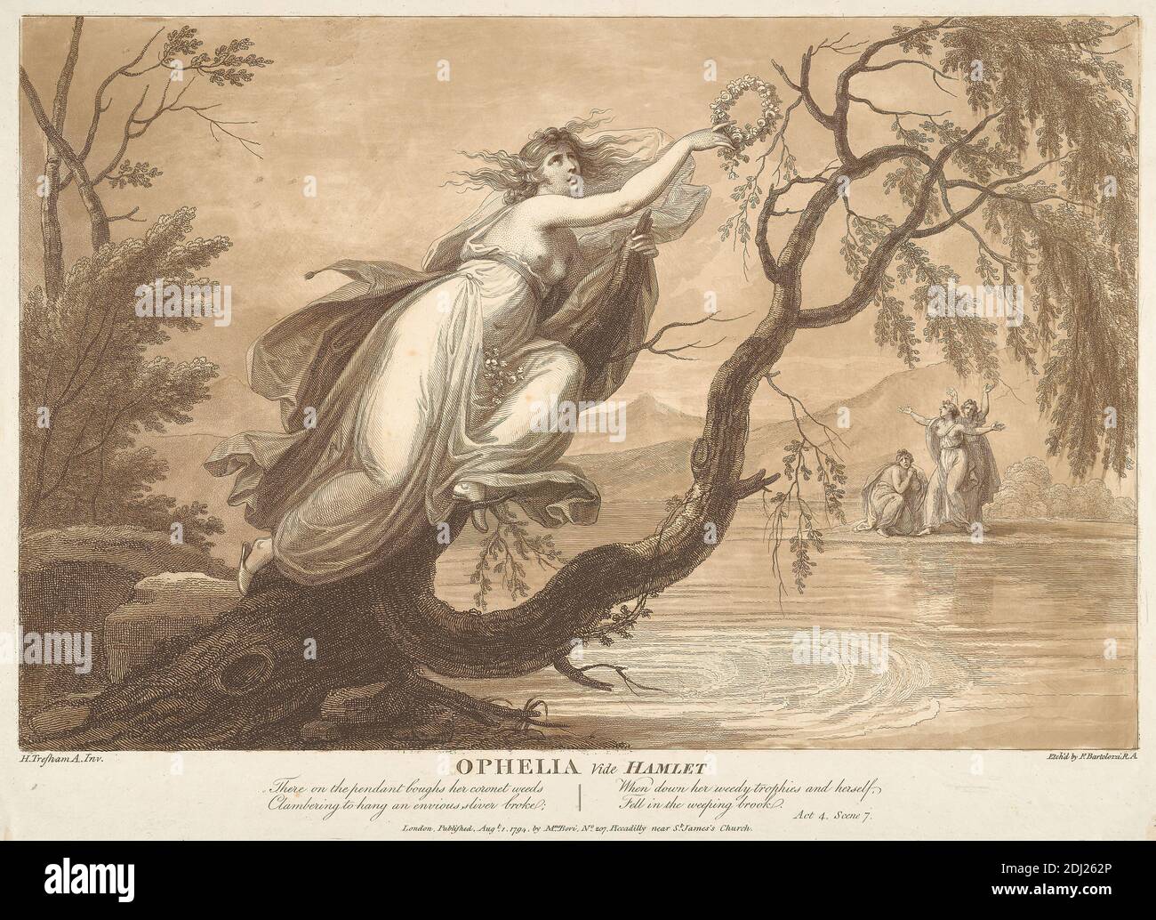 Ophelia vide Hamlet, Act 4, Scene VII, Francesco Bartolozzi RA, 1728–1815, Italian, active in Britain (1764–99), after Henry Tresham, 1751–1814, British, 1794, Engraving Stock Photo