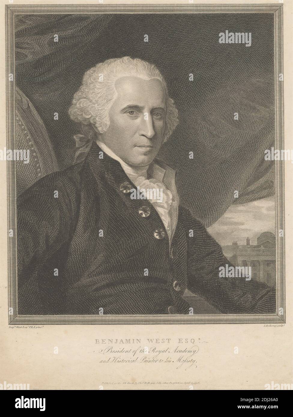 Benjamin West Esqr. Prisident of the Royal Academy and Historical Painter to his Majesty, Print made by Thomas Holloway, 1748–1827, British, after Benjamin West, 1738–1820, American, active in Britain (from 1763), 1798, Engraving Stock Photo