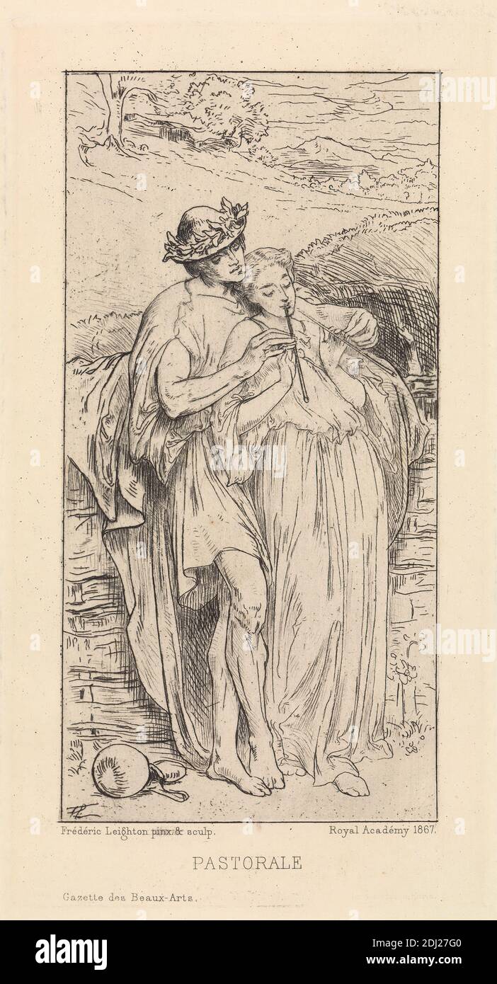 Pastorale, Frederic Leighton, 1830–1896, British, 1867, Etching and drypoint on laid paper, Sheet: 10 1/2 x 6 1/8in. (26.7 x 15.6cm Stock Photo