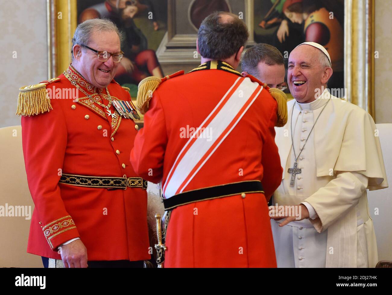 Pope Francis received the Grand Master of the Sovereign Order of Malta, Fra Matthew Festing, accompanied by of the Orders Government in the Pontiffs private study in the Vatican on