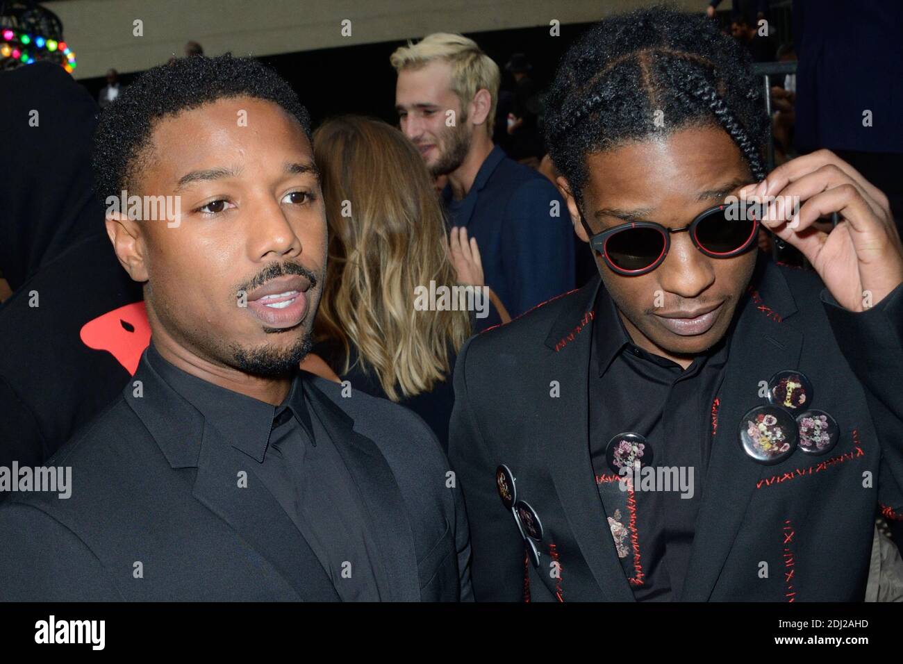 Michael B. Jordan and ASAP Rocky arriving at the Christian Dior