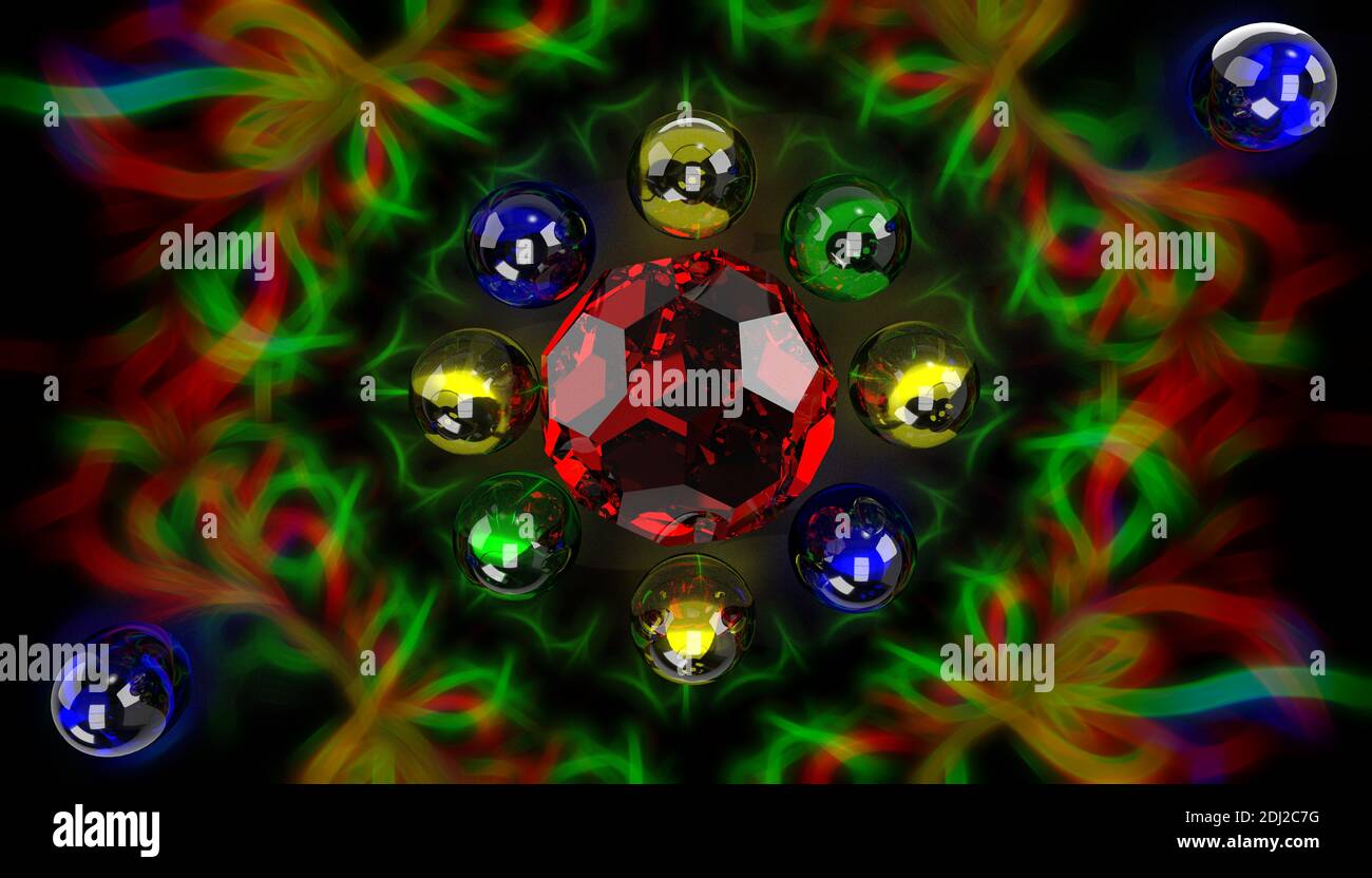 Abstract multi-colored Christmas background. 3D graphics, art Stock Photo