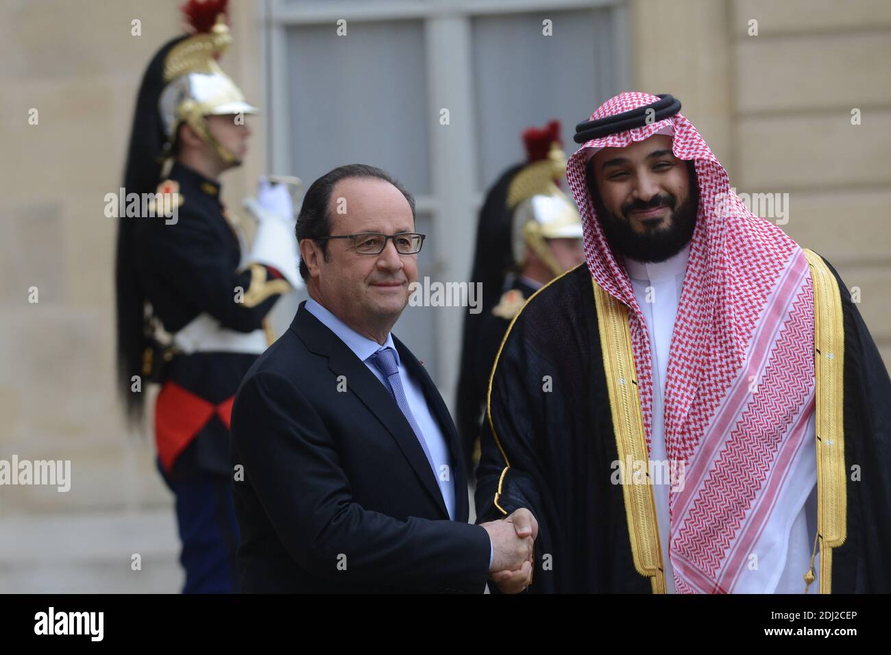 French President Francois Hollande welcomes Saudi Deputy Crown