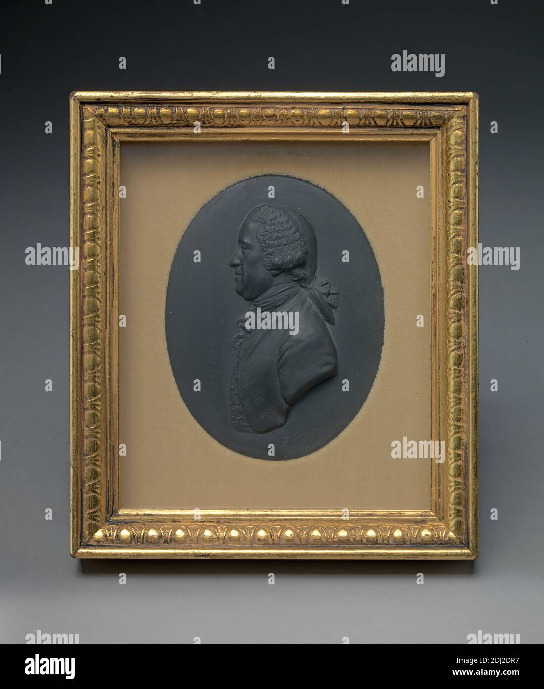 Portrait Medallion of Josiah Wedgwood, modelled in relief by Flaxman in profile, Josiah Wedgwood, 1730–1795, British, after John Flaxman, 1755–1826, British, undated, Wedgwood black basaltes, Sheet: 4 1/4in. (10.8cm), portrait Stock Photo