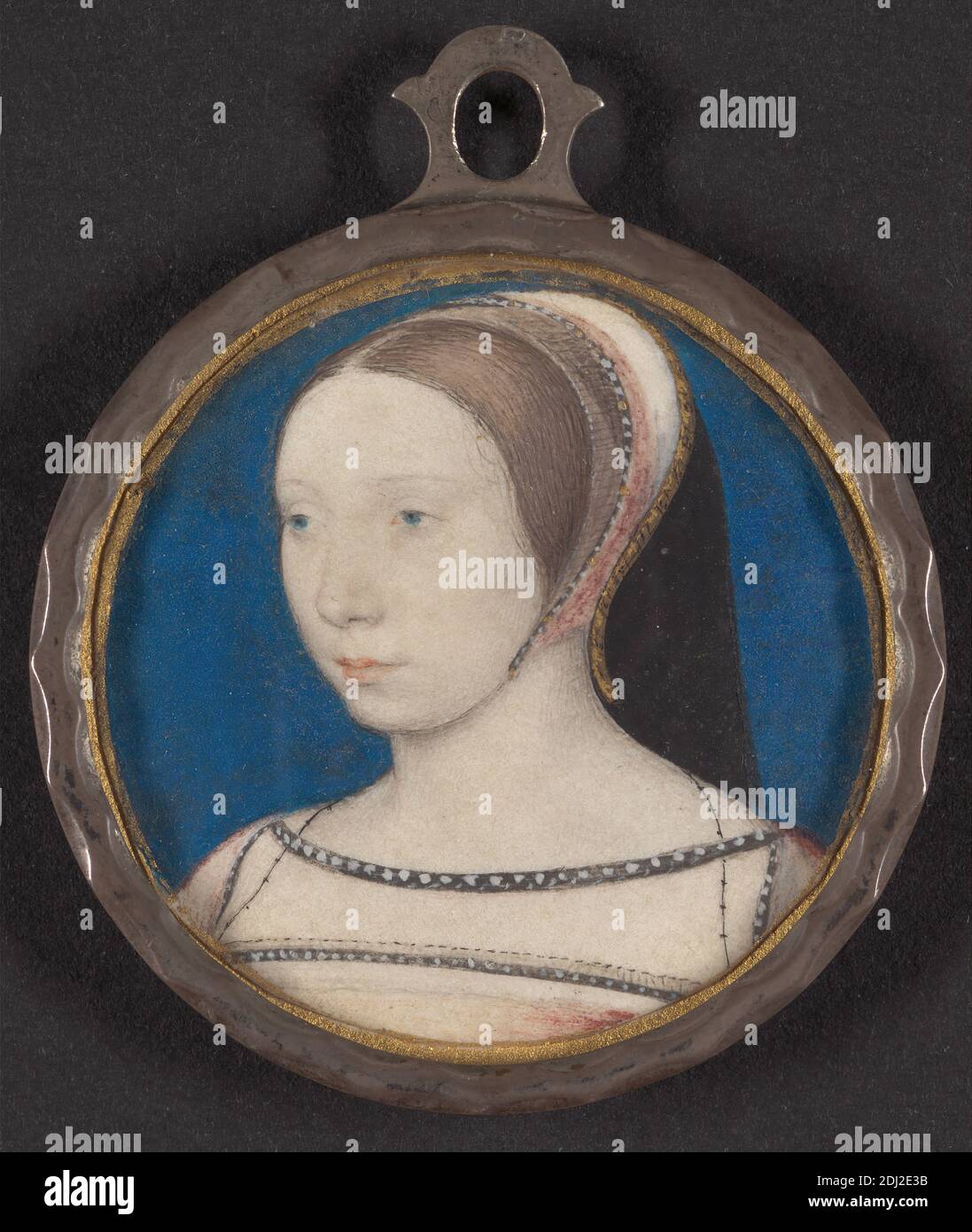 Portrait of a Lady, Jean Clouet, ca. 1485–1540/41, Netherlandish, Formerly attributed to Hans Holbein the Younger, ca. 1497–1543, German, active in Switzerland and England, ca. 1530, Watercolor and gouache and gold on vellum, Sheet: 1 5/8 x 1 5/8 inches (4.1 x 4.1 cm) and Frame: 2 1/8 x 1 3/4 x 1/4 inches (5.4 x 4.4 x 0.6 cm), portrait Stock Photo